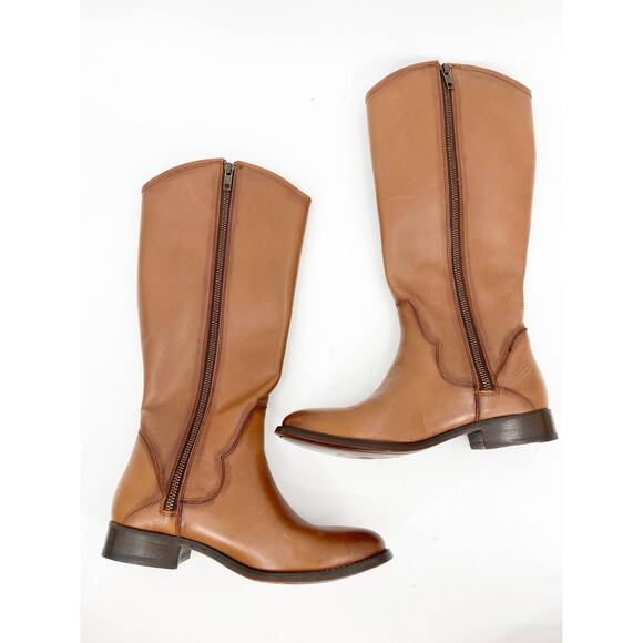 Frye Marissa Medallion Cognac Tall Leather Riding Boots Size 6.5 - Picture 4 of 5